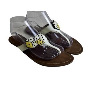 PRADA Dice Patent Leather T-Strap Sandals EU 40 US 9 White Yellow Flats KC